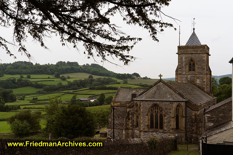 church,scenic,hills,mountains,postcard,frame,green,rolling,